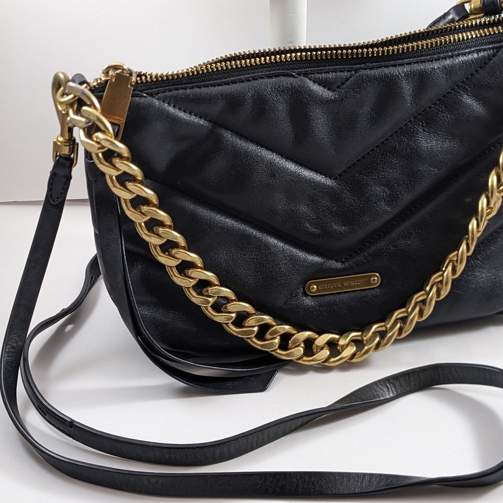 Rebecca Minkoff Black Quilted Leather Edie Crossbody with Gold Chain - Picture 4 of 16